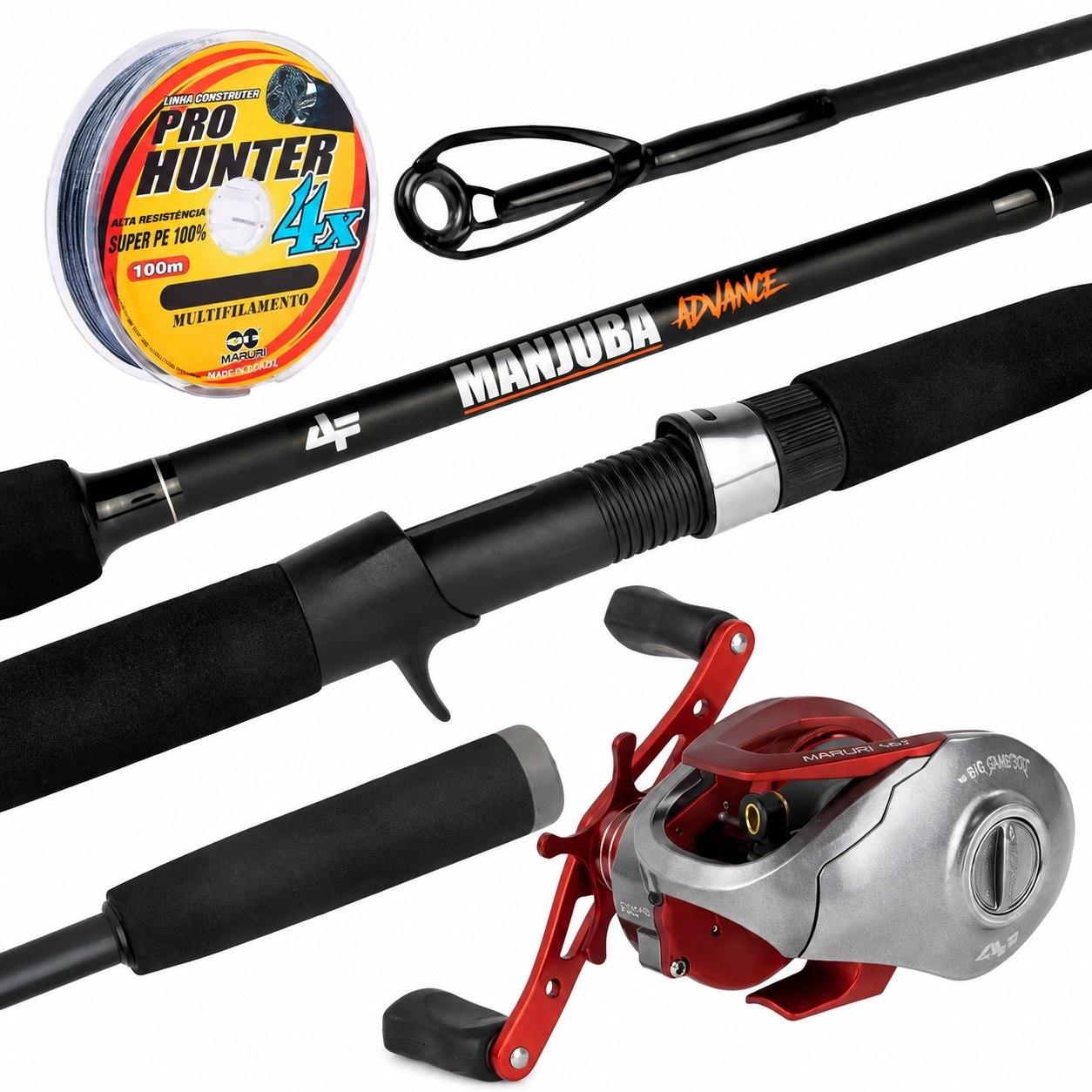 Kit Vara MANJUBA ADVANCE + Carretilha SPIDER BG E Linha Multi 65lb